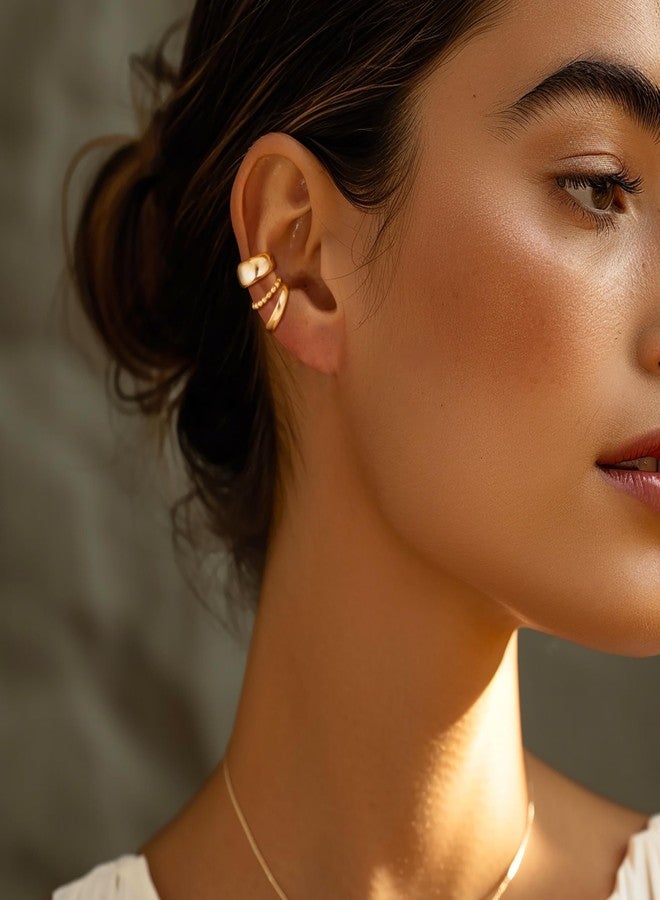 Moodear Chunky/Thin 3Pcs Ear Cuffs Non Piercing - Dainty 14K Gold Plated Cuff Hoop Huggie Earring Trendy Ear Cuff for Women Cartilage - Image 3